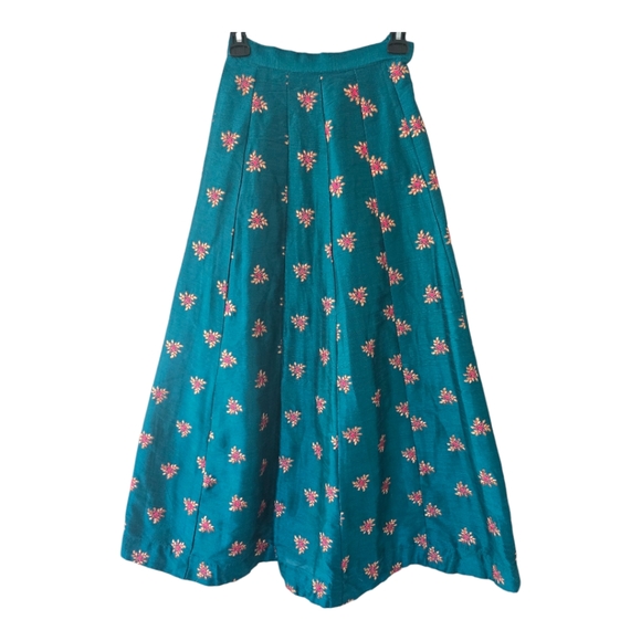 Art To Wear Indian Maxi Floral Skirt Women Sz 20W Pleated Flared 90s Bohomeim - Picture 1 of 10